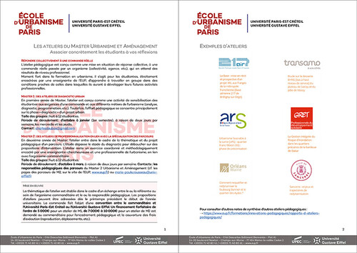 École d'Urbanisme de Paris, ateliers pédagogiques, flyer