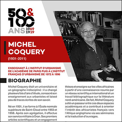 École d'Urbanisme de Paris 2019 - 50 et 100 ans de l'IFU et de l'IUP, Exposition Figures des instituts d'urbanisme, panneau, Michel Coquery