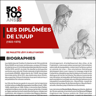 École d'Urbanisme de Paris 2019 - 50 et 100 ans de l'IFU et de l'IUP, Exposition Figures des instituts d'urbanisme, panneau, diplômees, femmes diplômes