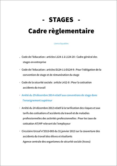 Stages étudiants, cadre légal