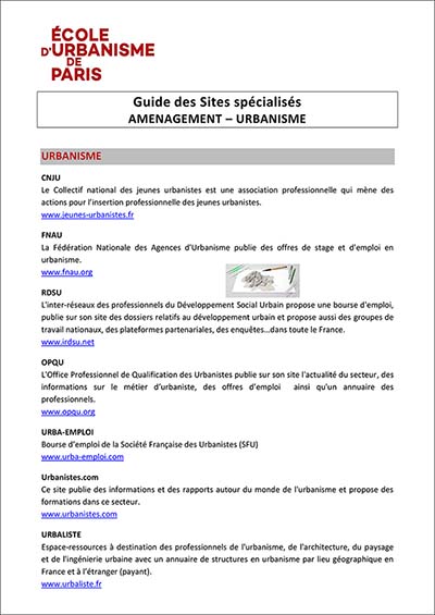 Guide des sites proposant des offres de stage, secteurs urbanisme et aménagement