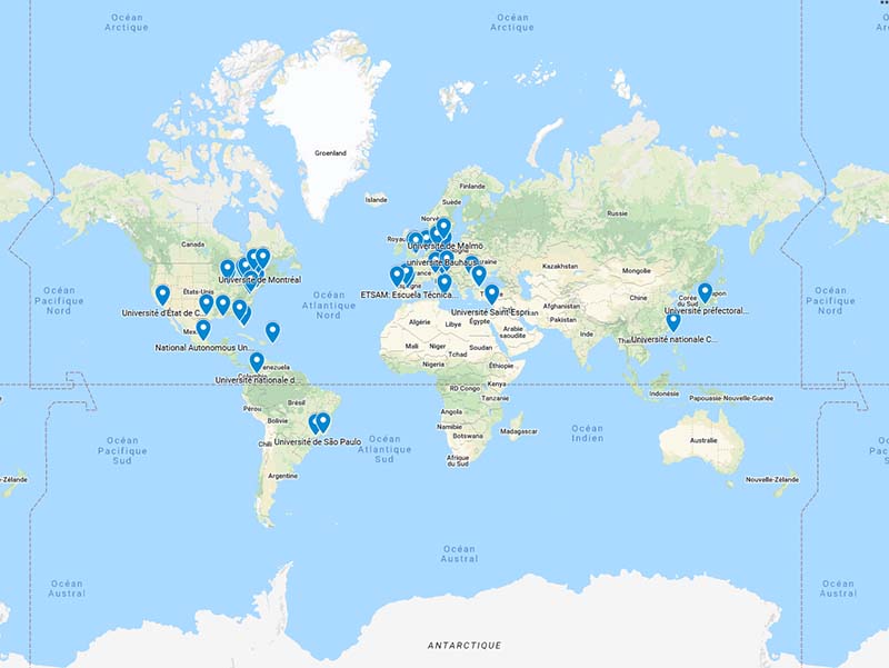 Carte des universités partenaires de l'EUP