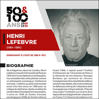 École d'Urbanisme de Paris 2019 - 50 et 100 ans de l'IFU et de l'IUP, Exposition Figures des instituts d'urbanisme, panneau, Henri Lefebvre