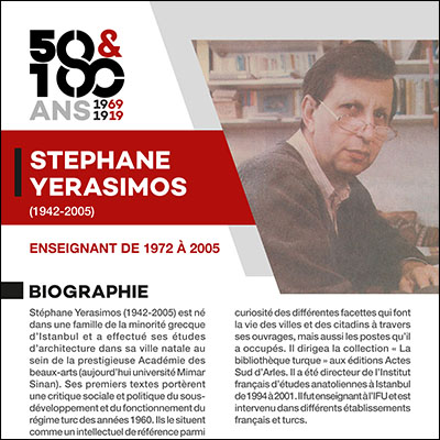 École d'Urbanisme de Paris 2019 - 50 et 100 ans de l'IFU et de l'IUP, Exposition Figures des instituts d'urbanisme, panneau, Stephane Yerasimos